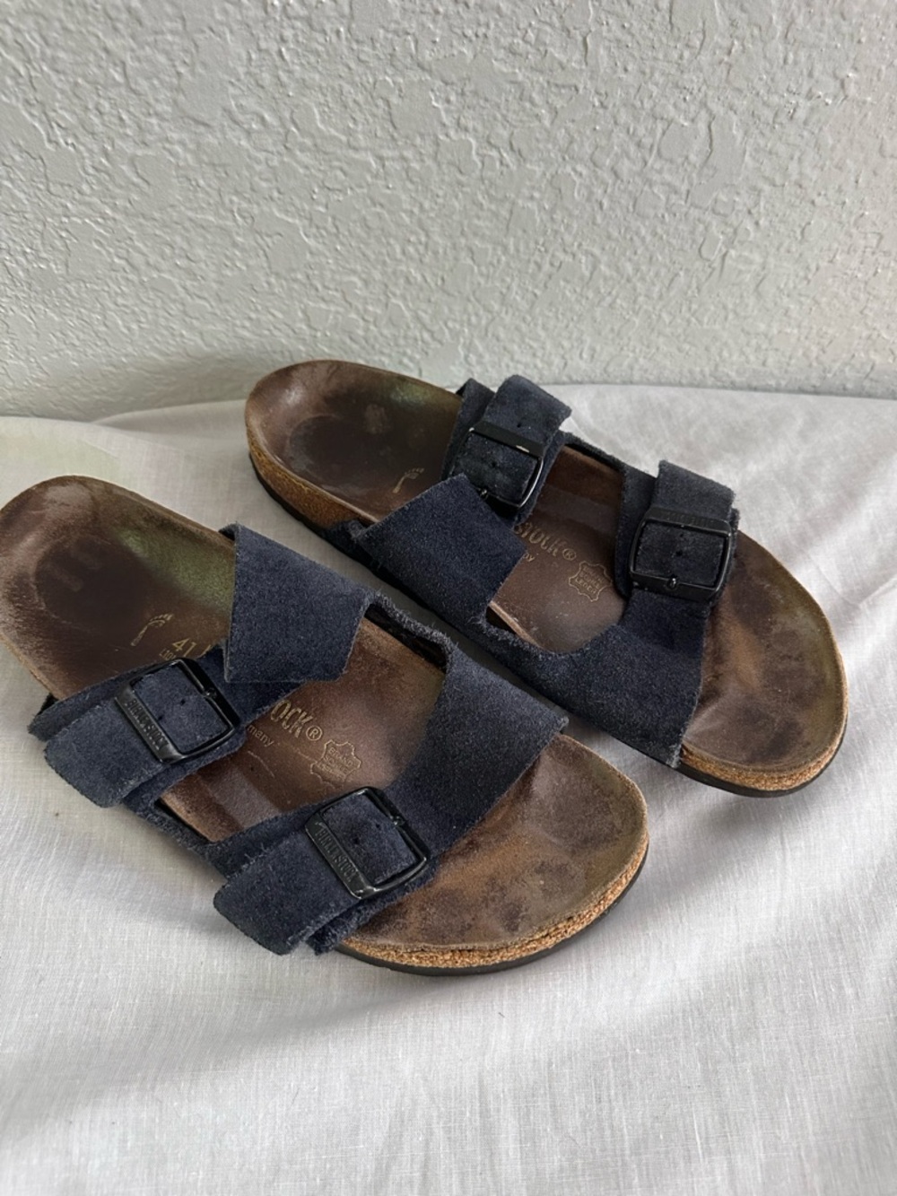 Birkenstock Arizona Soft Footbed Sandals Navy Suede Size 41 US Men 8 Women 10 - Picture 2 of 11
